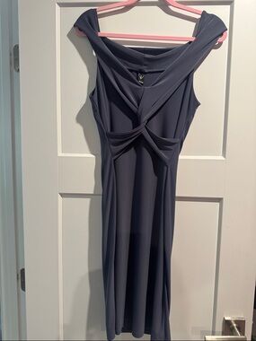 Windsor Slate Blue Twist-Front Midi Dress